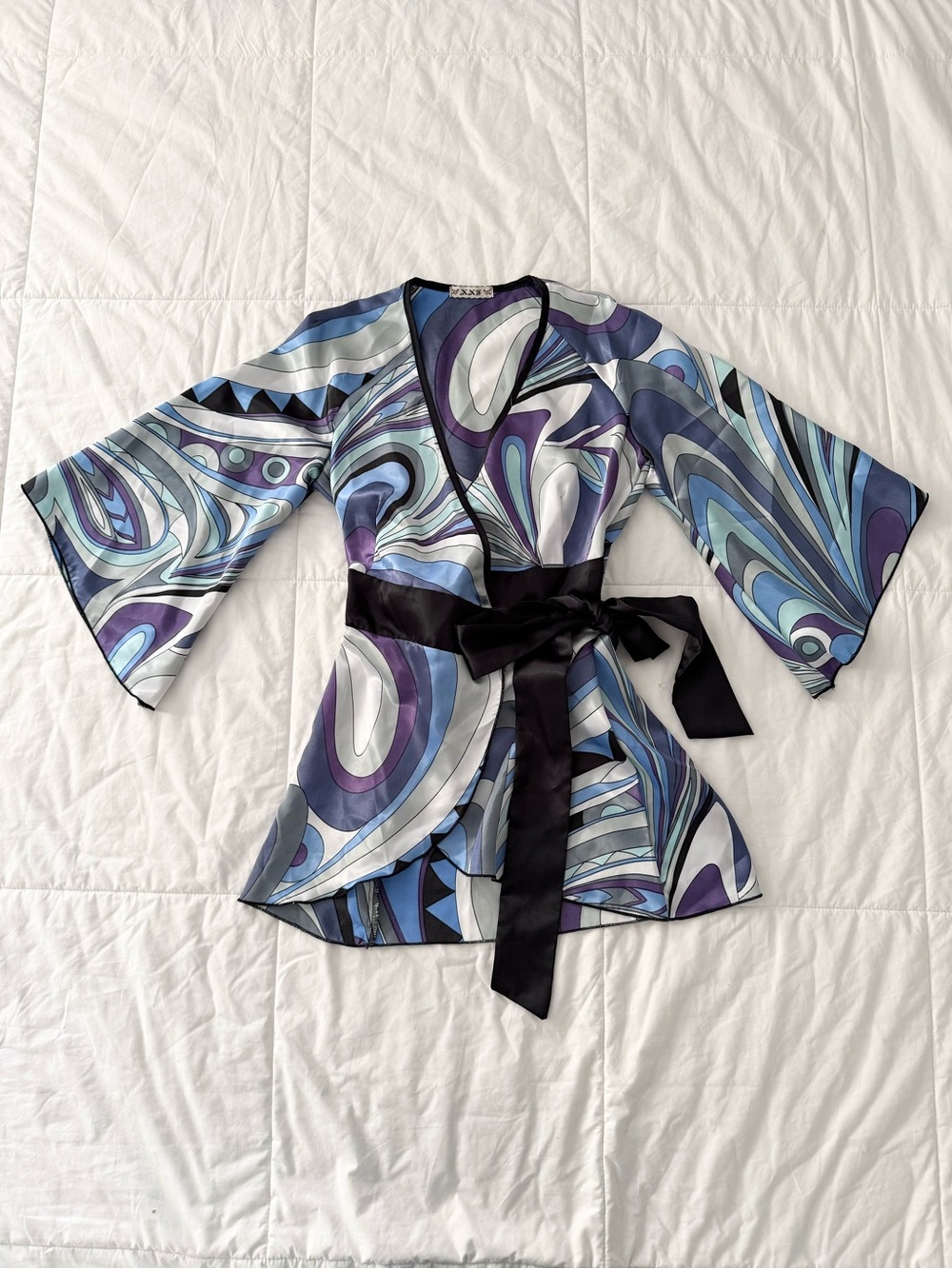 90s forever 21 satin wrap flared sleeve blouse